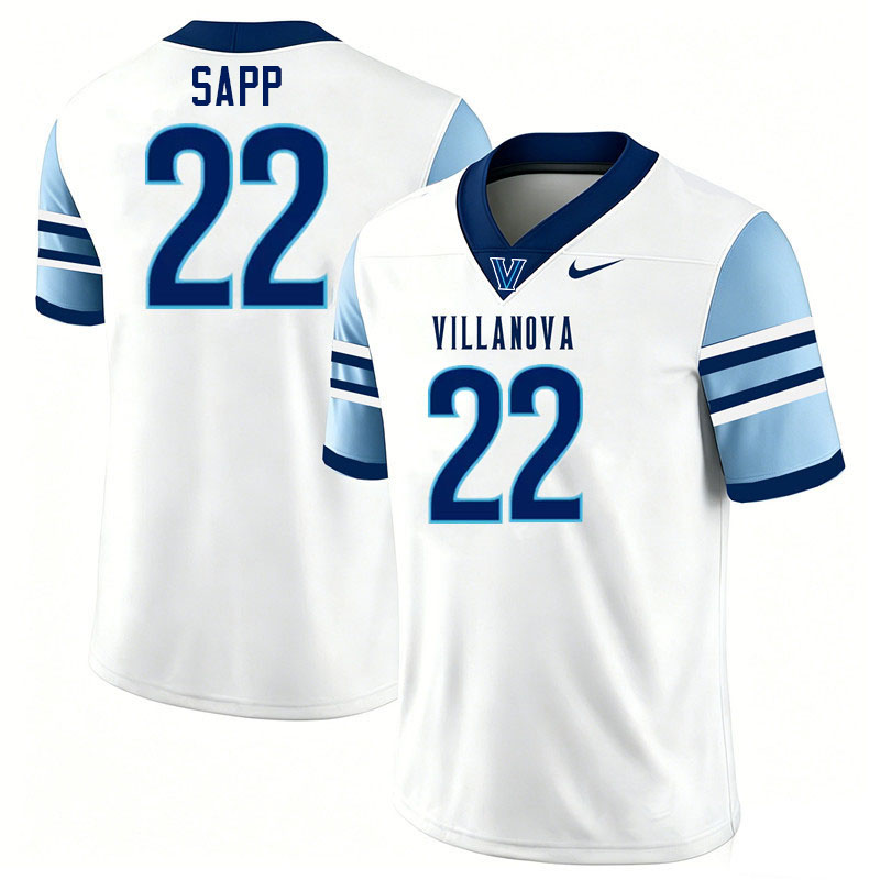 Villanova Wildcats #22 Christian Sapp College Football Jerseys,Uniforms-White